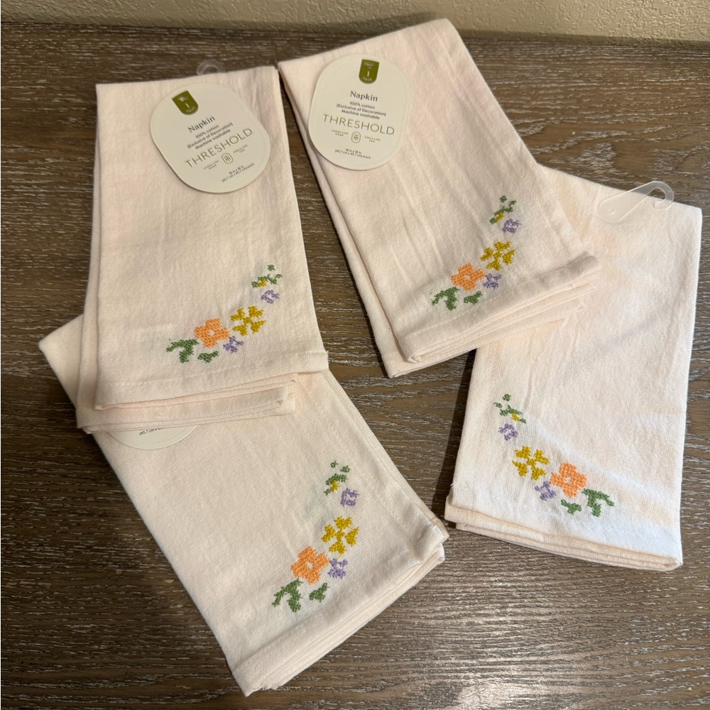 Threshold Studio McGee 4pk Embroidered Flower  Cloth Napkins Spring 2025